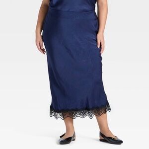 a new day Navy Midi Skirt with Lace Hem